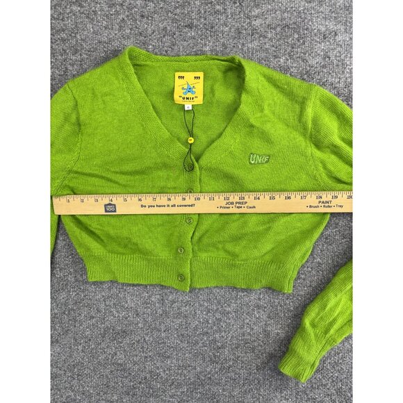 UNIF Sweater Womens XS Green Cropped Cardigan Knit Button Up Long Sleeve Angora - Picture 4 of 8